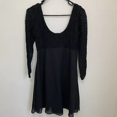 JS Collections Lace Chiffon Party Dress Black Mini Long Sleeve Size 8 Vintage • $39