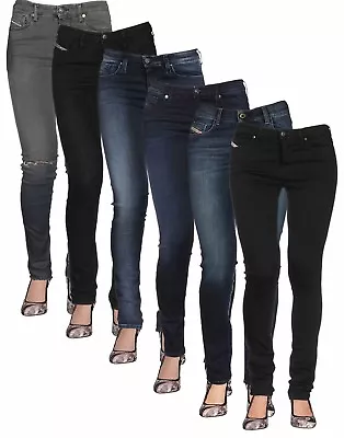 Ladies Diesel Super Slim Skinny Jeans Skinzee In Blue And Black Regular Waist • £49.99