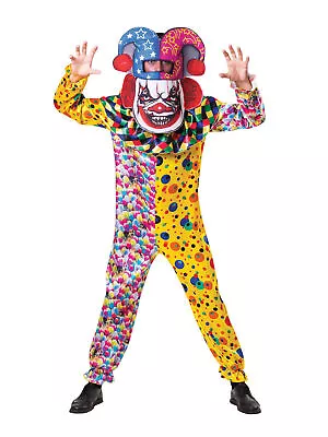 Mens Clown Costume Big Head Circus Scary Killer Halloween Adult Fancy Dress • £12.97