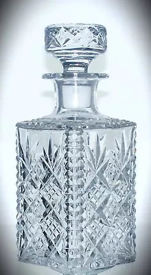 Stunning Heavy Lead Crystal Cut Glass Square Whisky Spirit Decanter  24cm 1.9kg • £25