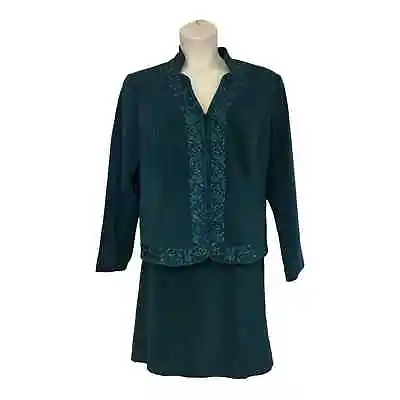 18W Embroidered Teal Green Crepe  Skirt Set Midnight Velvet Business Formal Suit • $68.80