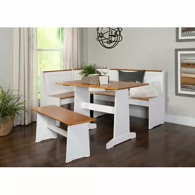 Kitchen Nook Breakfast Set Dining Table Bench Corner Unit White & Natural Pine • $479.45