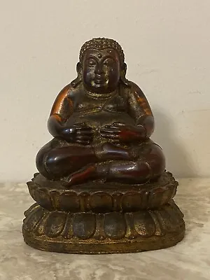 Buddha Figurine Amber Gold Painted Meditating Buddha Statue Vintage 4.5” Tall • $75.99