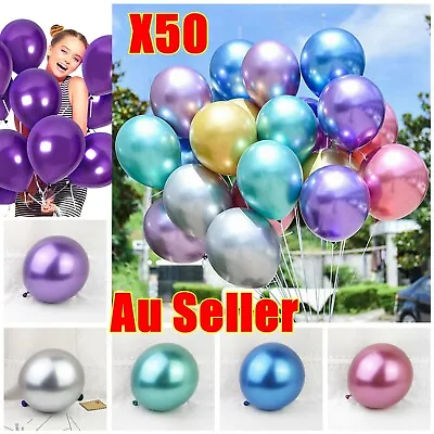 $2.95 • Buy 50x Thick 10 Inch Chrome Metallic Balloon Helium Birthday Wedding Party Balloons