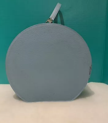 Vintage Small Blue Round Hat Box Travel Case Make Up Case W/ Handle Vinyl • $22