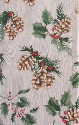 Holly Berries & Pine Cones On Weathered Wood Vinyl Tablecloth Var Sizes • $18.95