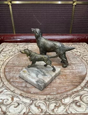 2 Vintage Brass Or Bronze Retriever Pointer Dog Statue On Marble One Is Free • $29