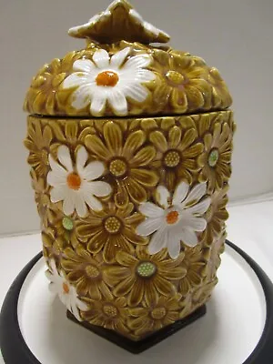 MCM Fred Roberts Ceramic Daisy Flower Cookie Jar Canister 10” Tall 1970's Retro • $38