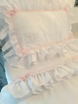 Romany Style Baby Bedding Ruffles And Lace Handmade Cot Quilt + Cot Pillowcase  • £89