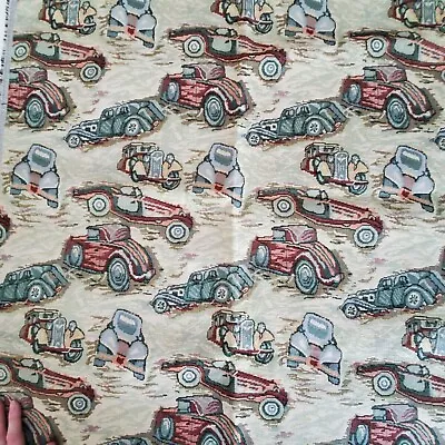 Vintage Cars Print Upholstery Fabric Unbranded Multicolored Green 36 L  X 60 W • $14.99
