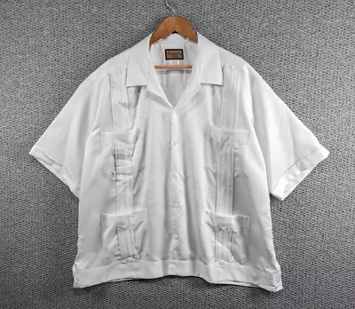 CHAMIZZO By ALVAREZ White Guayabera Yucatan Mexican Tropical Satin Shirt 4XL 48 • £49.50