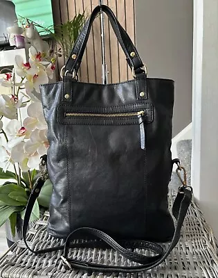 Ladies Warehouse Real Black Leather Tote Bag  Cross Body Bag • £19