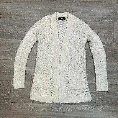 Mossimo Womens Cardigan Cream Long Sleeve Open Front Fuzzy Knit Sweater Extra S • $14.60