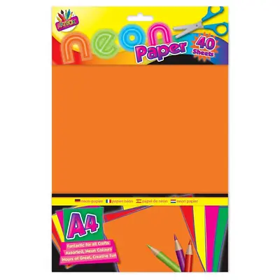 Neon Paper A4 X 40 Sheets For Bright Art & Craft Fun For Children Scrapbook • £3.29