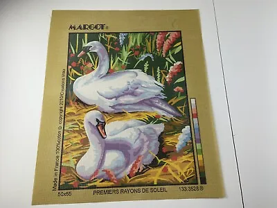 Margot Needlepoint Tapestry Swans Nature 14in By 19in 10 Count De Paris • $37.19