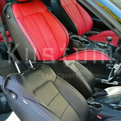 For 15-Up Ford Mustang Coupe Black W/ Red Front Face Leather Seat Covers Set • $469.99