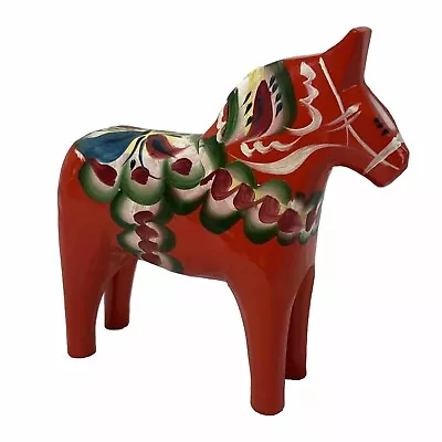 Nils Olsson Dala Horse Red/Orange Folk Art 5” Hand Carved & Handpainted Sweden • $39.99