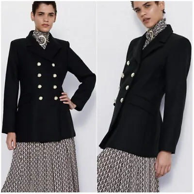 Rare Genuine Zara Black Wool Military Short Coat Jacket Size Extra Small Xs • $63.99