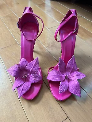 Zara Fuchsia High Heeled Suede Flower Shoes - US Size 7.5 • $35.99