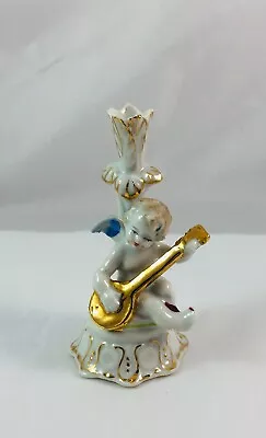 Vintage Japan Winged Cherub Angel Playing Guitar Posey Holder Flower Vase • $9.99