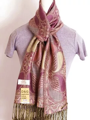 DG Pashmina Scarf Shawl Paisley Gray Pink Silk Cashmere.Soft*Trendy 029 • $12.99