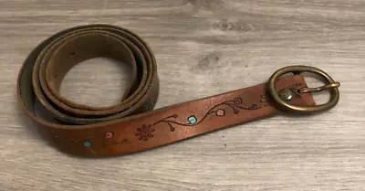 Vintage Levi's Floral Boho Hippie Leather Belt - Size XL - Brown • £40