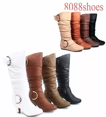 Women's Fashion Classic Buckle Mid Calf Low Heel Flat Boot Shoes Size 5 - 10 NEW • $34.29