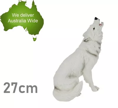 27cm Howling White Wolf Garden Ornament Statue Sculpture Figurine Wild Animal • $45.99