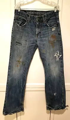 MENS AMERICAN EAGLE LOW RISE BOOT DISTRESSED DESTROYED DENIM JEANS SIZE 31 X 30 • $22.99