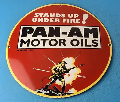 Vintage Pan-am Motor Oils Porcelain Soldiers Gas Pump Plate Service Sign • $145.47