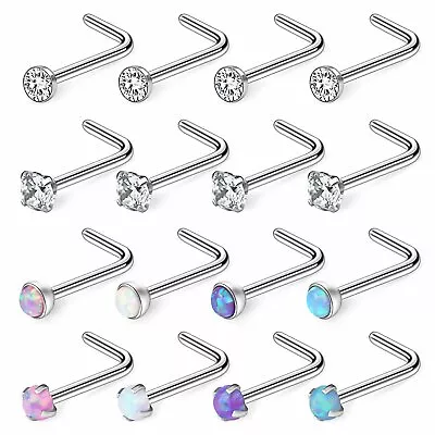 16PCS L Shaped CZ Opal Surgical Steel Nose Rings Studs Body Piercing Jewelry 20G • $8.99