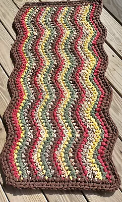 Handmade Rag Rug Vintage Fabric Made Into 40  By 20  Brown Yellow Country • $55