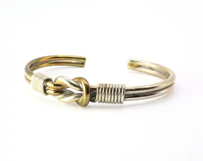 Vintage Stunning Knotted Two Tone Brass Cuff Bracelet • $15