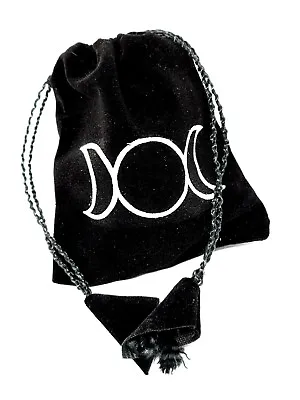 Velvet Gift Bag Triple Moon Goddess Black Jewellery Pouch Drawstring Pagan • £3.45