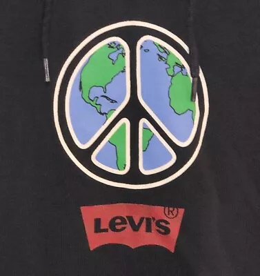 Levi's Strauss Peace Sign Black 90s Hoodie Sweatshirt Adult Size Large Vguc  • $22.99