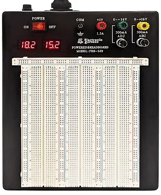 Powered Solderless Breadboard 2390 Tie Points 2 LCD Voltmeters 3 DC Supplies • $139.99