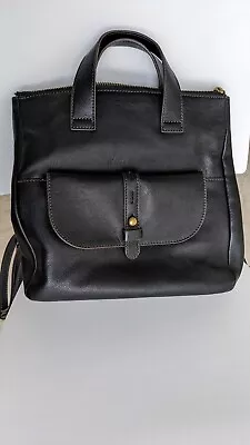 Fossil Hunter Black Leather Backpack SHB2695001 Brass Hardware NWOT $180 MSRP FS • $65