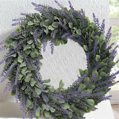 42CM Large Artificial Lavender Door Wreath Lush Eucalyptus Leaf Flowers Garland • £9.95