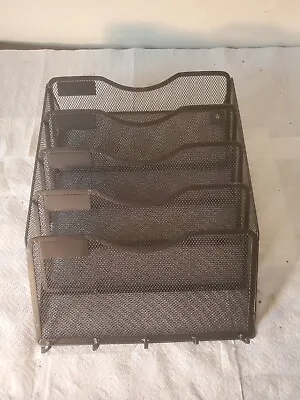 5 Tier Black Metal Mesh Wall Mount Paper & File Organizer Office 17-1/2  Tall • $12.99