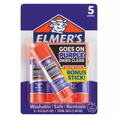 Elmer's Washable Disappearing Purple School Glue Sticks 0.21 Oz5 Pack • $5.99