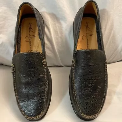 Martin Dingman Navy Leather Floral Print Loafer. Never Been Worn. Size 9  • $97