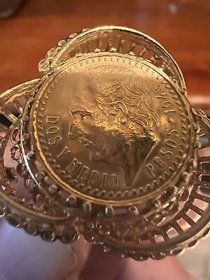 Antique 1945 Dos Y Medio Pesos Mexican Gold Coin 21k Jewelry Brooch • $199