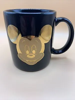 Disney Coffee Mug Gold Smiling Mickey Mouse Face On Black Ceramic Cup • $9.50