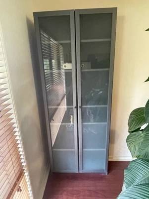 $40 • Buy Billy Bookshelf Grey With Frosted Glass Doors