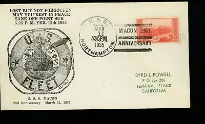 US Postal History Zeppelin U.S.S. Macon Mellone # 3/11/35-5 U.S.S. Northampton • $27.99