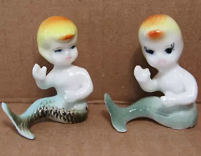 Vtg Bradley Mermaid Girl Bisque Ceramic Figurines Set Green Tail MCM Japan RARE • $61.97