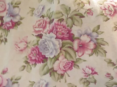 Vintage 1940's PINK ROSES On Creamy White Nubby Barkcloth Drapes So Romantic • $39.99