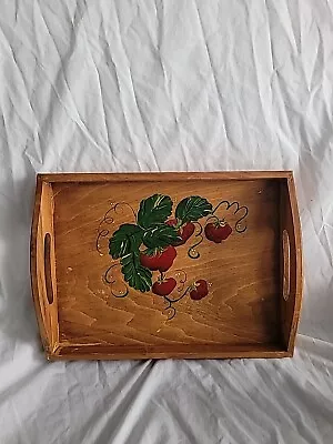 Vintage Wood 12  Serving Tray W Strawberry  Motif Wall Decor • $12.99