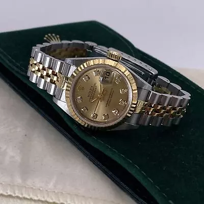 Rolex Datejust 26mm 18K Gold Steel No Holes Diamond Dial Ladies Watch 69173 • $7933.53