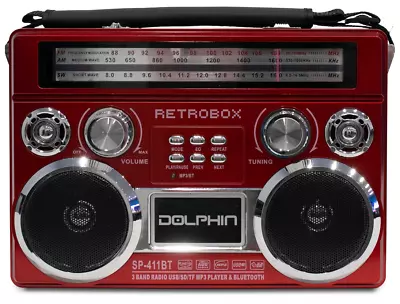 Dolphin SP-411BT RETROBOX Portable Bluetooth AM/FM Radio & MP3 Speaker W/Antenna • $35.99